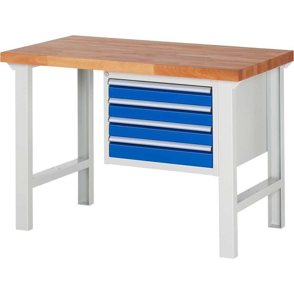 Produktabbildung Nr. 1: RAU Werkbank Serie 7000, 1 Container, HxBxT 840 x 1.250 x 700 mm, 4 x 90%-Auszug-Schubladen 4 x 90 mm, Schubladen-TK 100 kg