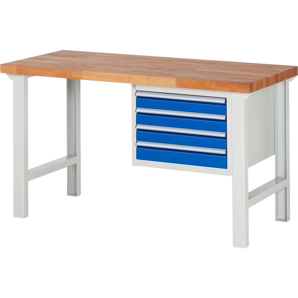 Produktabbildung: RAU Werkbank Serie 7000, 1 Container, HxBxT 840 x 1.500 x 700 mm, 4 x 90%-Auszug-Schubladen 4 x 90 mm, Schubladen-TK 100 kg