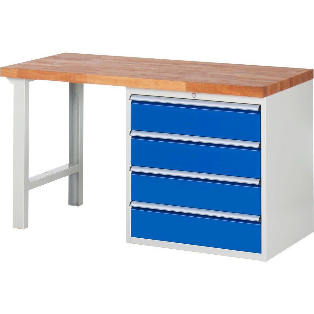 Produktabbildung Nr. 1: RAU Werkbank Serie 7000, 1 Container, HxBxT 840 x 1.500 x 700 mm, 4 x 90%-Auszug-Schubladen 4 x 180 mm, Schubladen-TK 100 kg