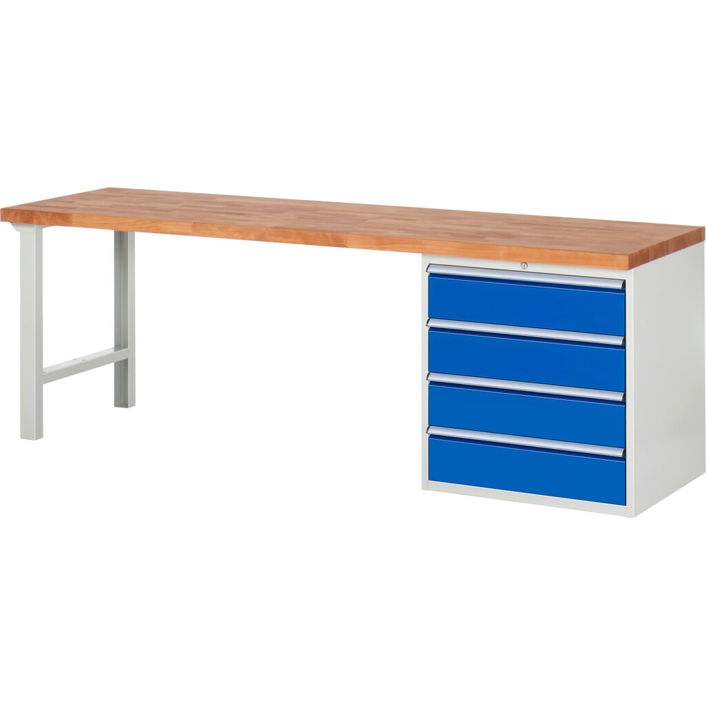 Produktabbildung: RAU Werkbank Serie 7000, 1 Container, HxBxT 890 x 2.500 x 700 mm, 4 x 100%-Auszug-Schubladen 4 x 180 mm, Schubladen-TK 75 kg