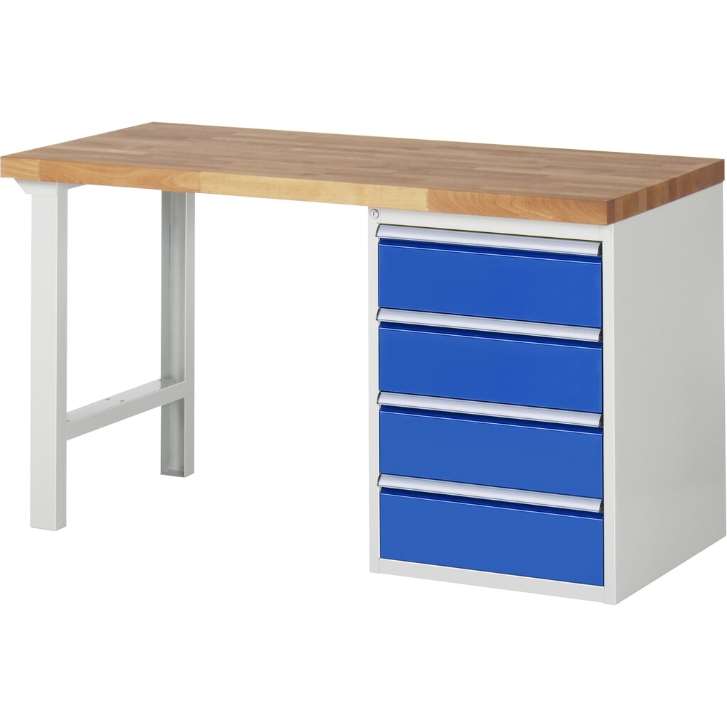 RAU Werkbank Serie 7000, 1 Container, HxBxT 890 x 1.500 x 700 mm, 4 x 90%-Auszug-Schubladen 4 x 180 mm, Schubladen-TK 100 kg Produktabbildung: RAU Werkbank Serie 7000, 1 Container, HxBxT 890 x 1.500 x 700 mm, 4 x 90%-Auszug-Schubladen 4 x 180 mm, Schubladen-TK 100 kg