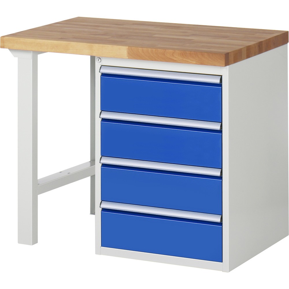 Produktabbildung: RAU Werkbank Serie 7000, 1 Container, HxBxT 890 x 1.000 x 700 mm, 4 x 90%-Auszug-Schubladen 4 x 180 mm, Schubladen-TK 100 kg