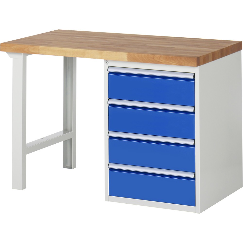 Produktabbildung Nr. 1: RAU Werkbank Serie 7000, 1 Container, HxBxT 890 x 1.250 x 700 mm, 4 x 90%-Auszug-Schubladen 4 x 180 mm, Schubladen-TK 100 kg