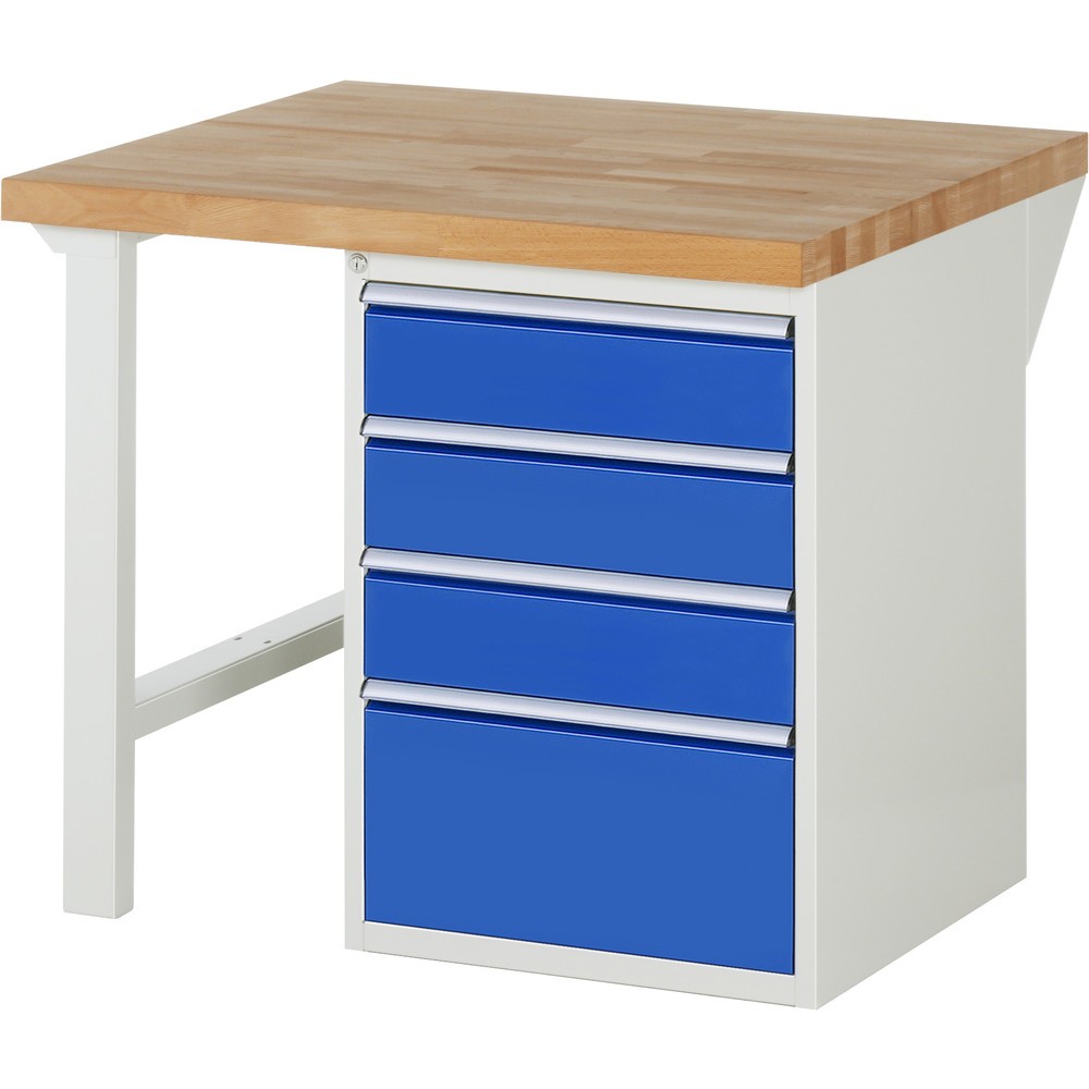 Produktabbildung: RAU Werkbank Serie 7000, 1 Container, HxBxT 890 x 1.000 x 900 mm, 4 x 90%-Auszug-Schubladen 3 x 150, 1 x 270 mm, Schubladen-TK 100 kg
