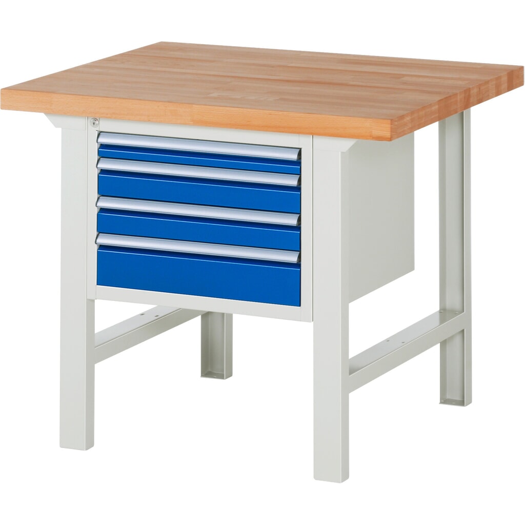 Produktabbildung: RAU Werkbank Serie 7000, 1 Container, HxBxT 840 x 1.000 x 900 mm, 4 x 90%-Auszug-Schubladen 1 x 60, 2 x 90, 1 x 120 mm, Schubladen-TK 100 kg