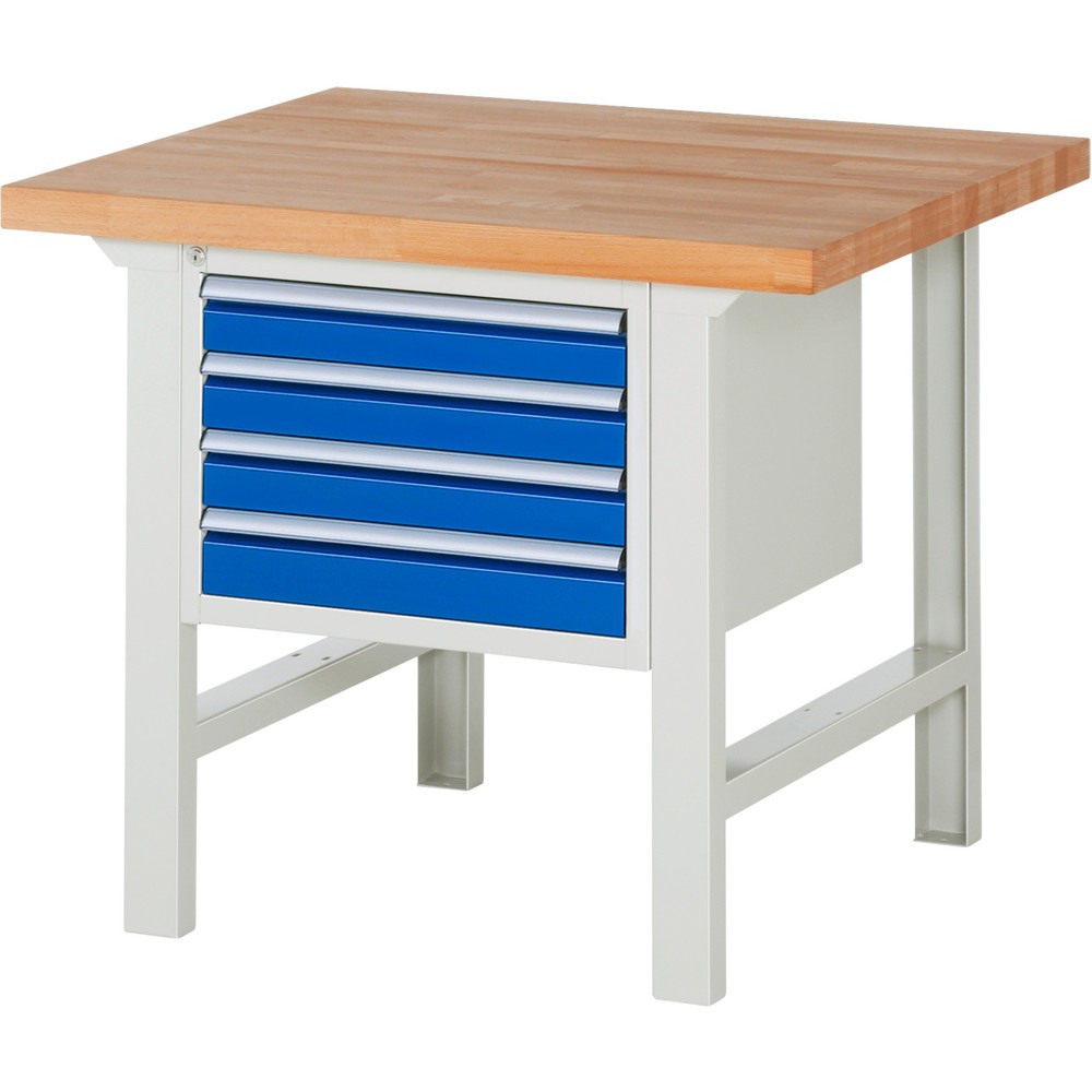 Produktabbildung Nr. 1: RAU Werkbank Serie 7000, 1 Container, HxBxT 840 x 1.000 x 900 mm, 4 x 90%-Auszug-Schubladen 4 x 90 mm, Schubladen-TK 100 kg