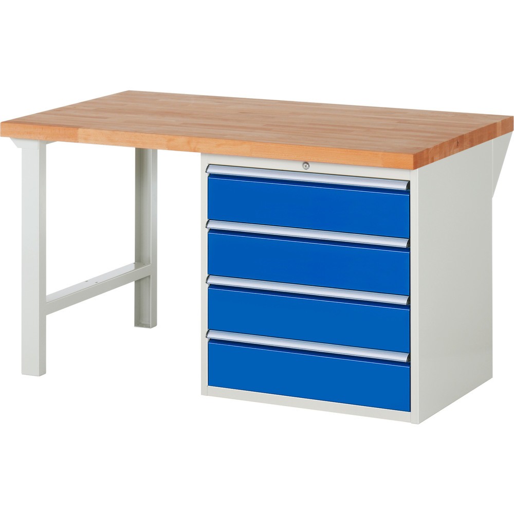 Produktabbildung Nr. 1: RAU Werkbank Serie 7000, 1 Container, HxBxT 840 x 1.500 x 900 mm, 4 x 100%-Auszug-Schubladen 4 x 180 mm, Schubladen-TK 100 kg