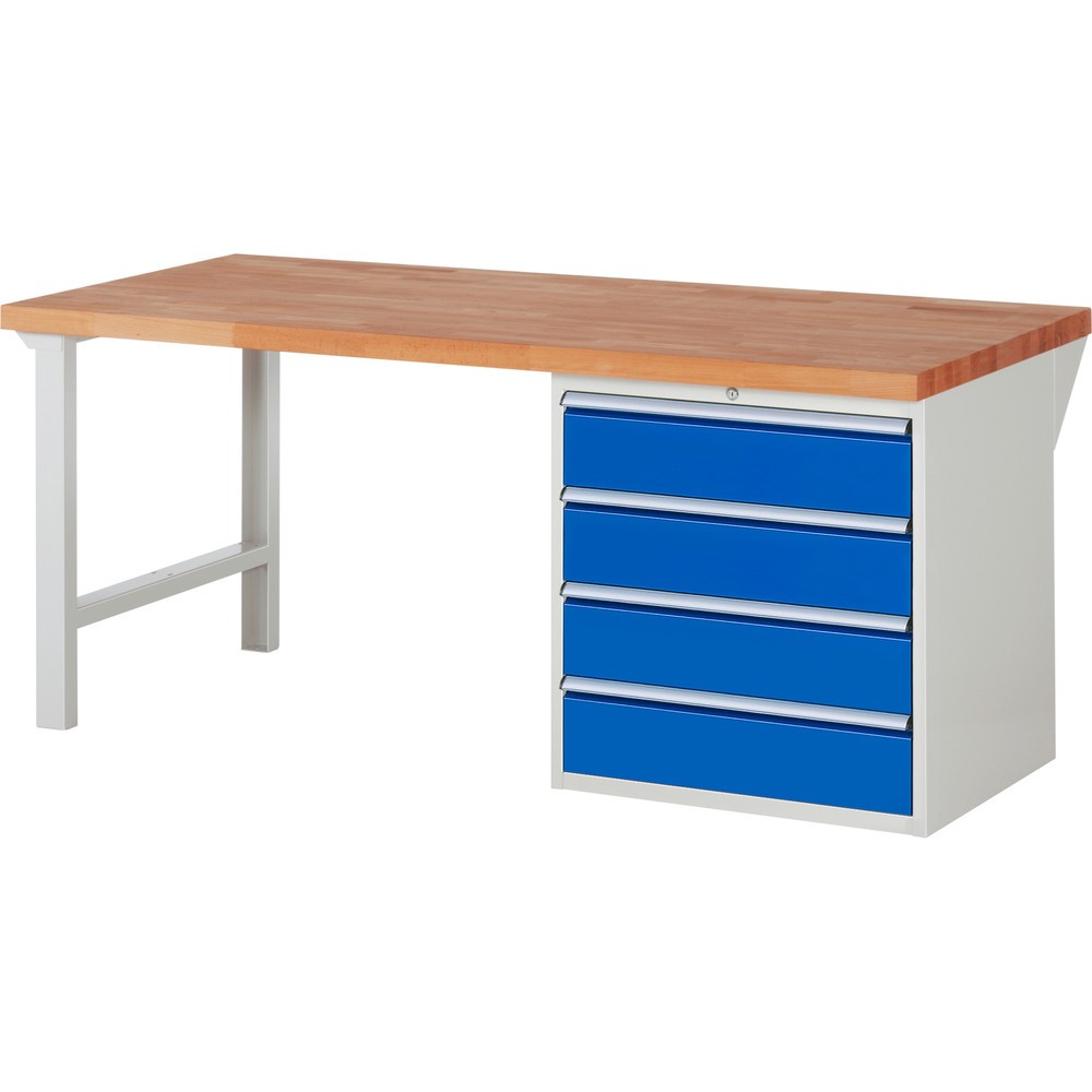 Produktabbildung Nr. 1: RAU Werkbank Serie 7000, 1 Container, HxBxT 840 x 2.000 x 900 mm, 4 x 100%-Auszug-Schubladen 4 x 180 mm, Schubladen-TK 100 kg