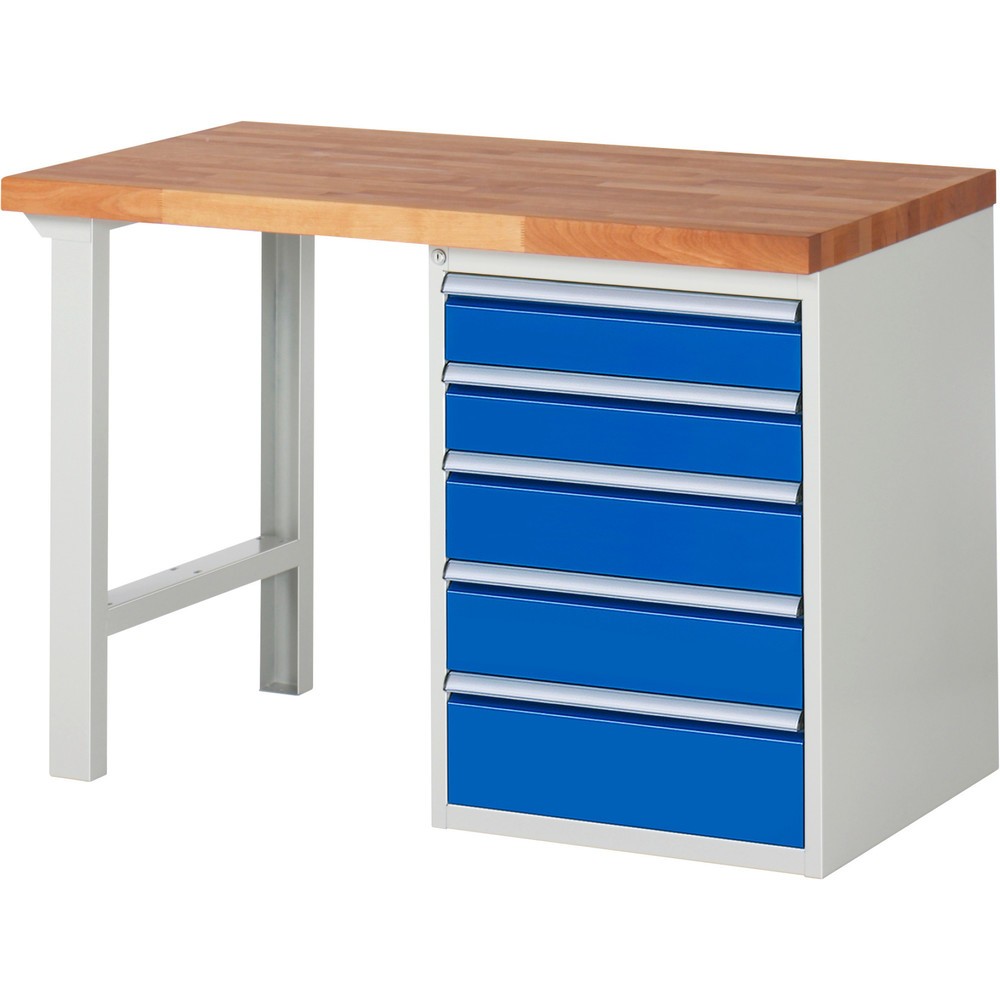 Produktabbildung Nr. 1: RAU Werkbank Serie 7000, 1 Container, HxBxT 890 x 1.250 x 700 mm, 5 x 90%-Auszug-Schubladen 2 x 120, 2 x 150, 1 x 180 mm, Schubladen-TK 100 kg