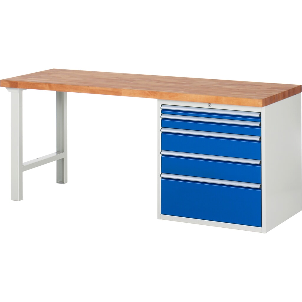 RAU Werkbank Serie 7000, 1 Container, HxBxT 840 x 2.000 x 700 mm, 5 x 90%-Auszug-Schubladen 1 x 60, 1 x 90, 2 x 150, 1 x 270 mm, Schubladen-TK 100 kg Produktabbildung: RAU Werkbank Serie 7000, 1 Container, HxBxT 840 x 2.000 x 700 mm, 5 x 90%-Auszug-Schubladen 1 x 60, 1 x 90, 2 x 150, 1 x 270 mm, Schubladen-TK 100 kg
