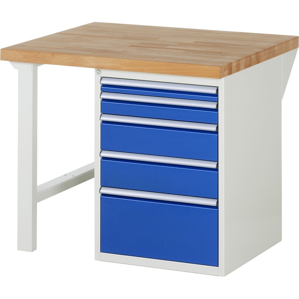 RAU Werkbank Serie 7000, 1 Container, HxBxT 890 x 1.000 x 900 mm, 5 x 90%-Auszug-Schubladen 1 x 60, 1 x 90, 2 x 150, 1 x 270 mm, Schubladen-TK 100 kg Produktabbildung Nr. 1: RAU Werkbank Serie 7000, 1 Container, HxBxT 890 x 1.000 x 900 mm, 5 x 90%-Auszug-Schubladen 1 x 60, 1 x 90, 2 x 150, 1 x 270 mm, Schubladen-TK 100 kg