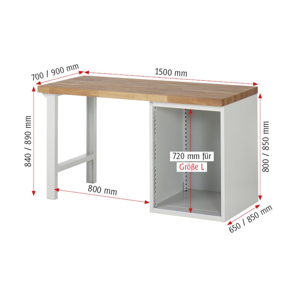 RAU Werkbank Serie 7000, 1 Container, HxBxT 890 x 1.500 x 700 mm, 2 x 90%-Auszug-Schubladen, 1 Flügeltür, 1 Fachboden Produktabbildung Nr. 8: RAU Werkbank Serie 7000, 1 Container, HxBxT 890 x 1.500 x 700 mm, 2 x 90%-Auszug-Schubladen, 1 Flügeltür, 1 Fachboden