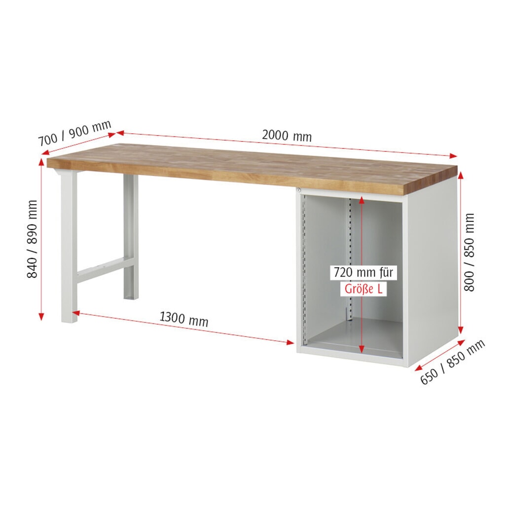 Produktabbildung Nr. 7: RAU Werkbank Serie 7000, 1 Container, HxBxT 890 x 2.000 x 700 mm, 4 x 100%-Auszug-Schubladen 3 x 150, 1 x 270 mm, Schubladen-TK 100 kg