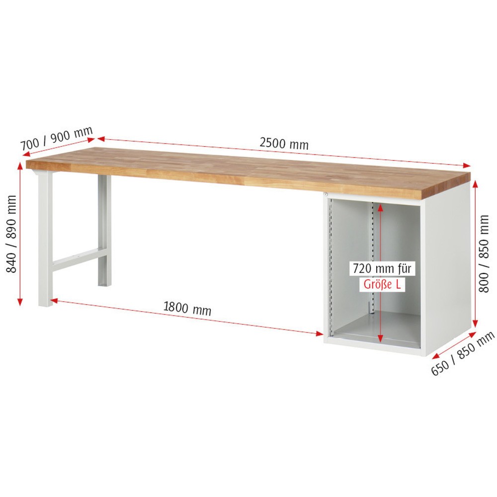 Produktabbildung Nr. 6: RAU Werkbank Serie 7000, 1 Container, HxBxT 890 x 2.500 x 700 mm, 1 Flügeltür, 1 Fachboden