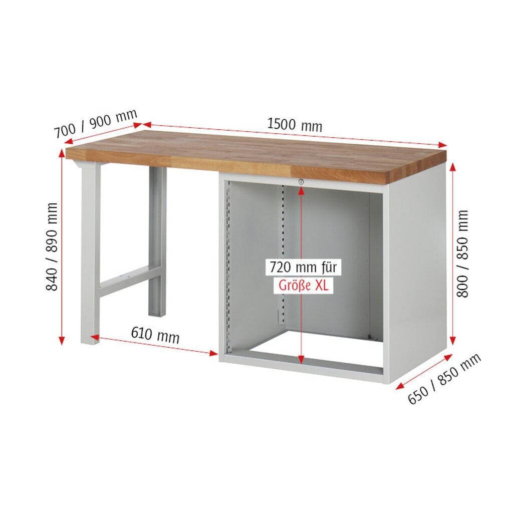 Produktabbildung Nr. 6: RAU Werkbank Serie 7000, 1 Container, HxBxT 890 x 1.500 x 900 mm, 5 x 90%-Auszug-Schubladen 2 x 120, 2 x 150, 1 x 180 mm, Schubladen-TK 75 kg