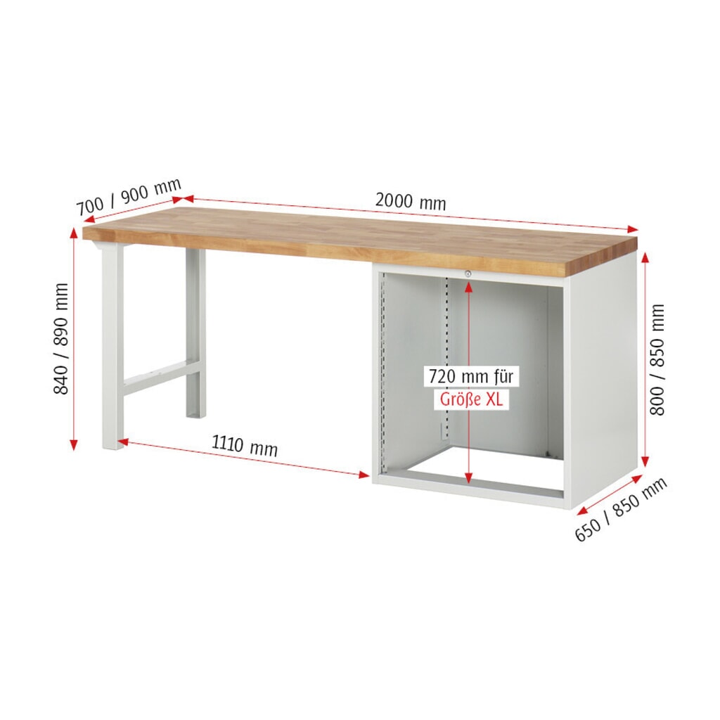 Produktabbildung Nr. 5: RAU Werkbank Serie 7000, 1 Container, HxBxT 840 x 2.000 x 700 mm, 5 x 90%-Auszug-Schubladen 1 x 60, 1 x 90, 2 x 150, 1 x 270 mm, Schubladen-TK 100 kg