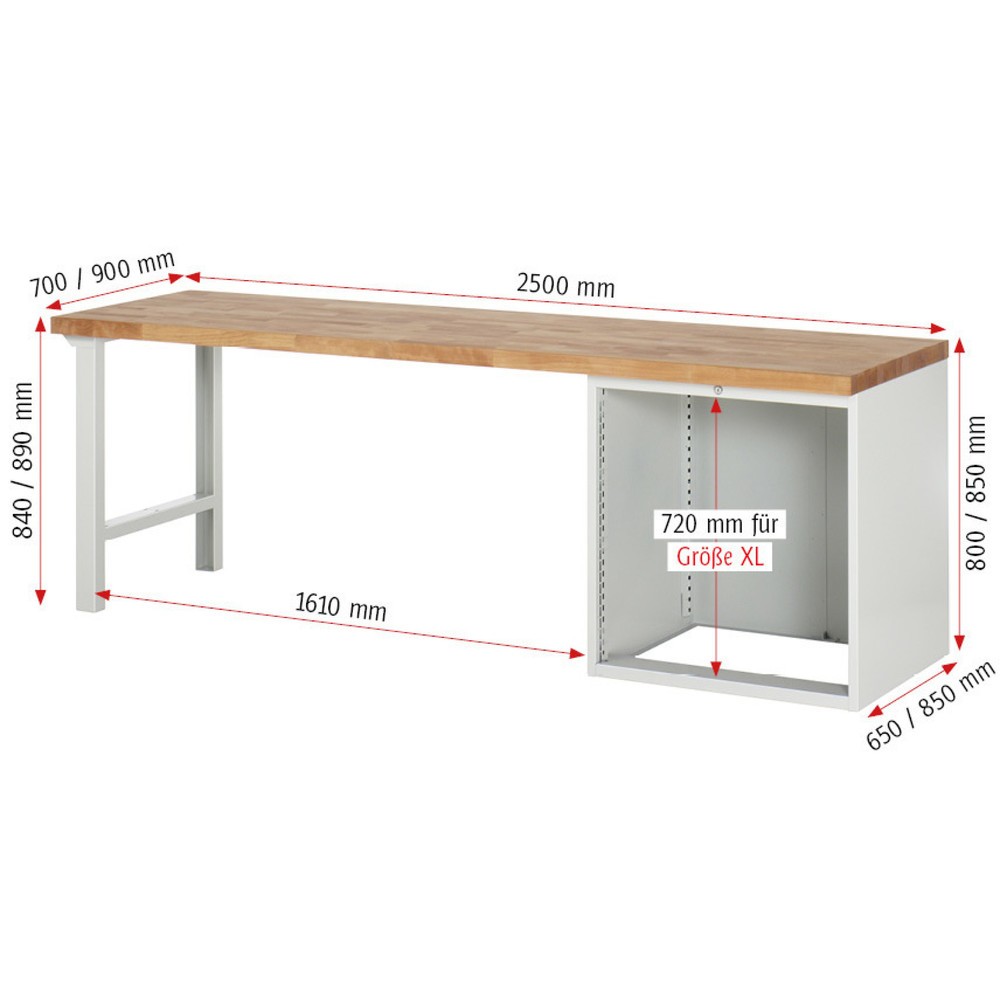 Produktabbildung Nr. 6: RAU Werkbank Serie 7000, 1 Container, HxBxT 890 x 2.500 x 700 mm, 4 x 100%-Auszug-Schubladen 4 x 180 mm, Schubladen-TK 75 kg