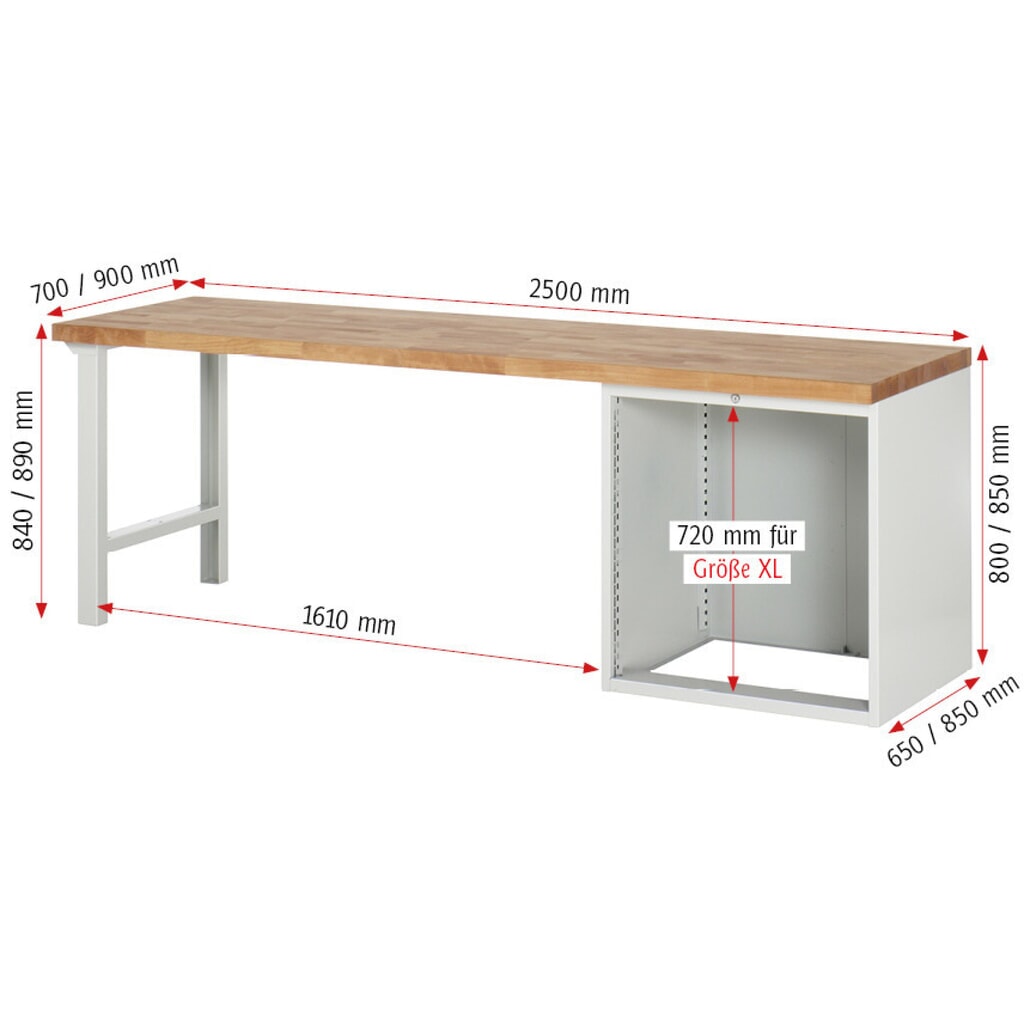 Produktabbildung Nr. 8: RAU Werkbank Serie 7000, 1 Container, HxBxT 890 x 2.500 x 900 mm, 8 x 100%-Auszug-Schubladen, Schubladen-TK 75 kg