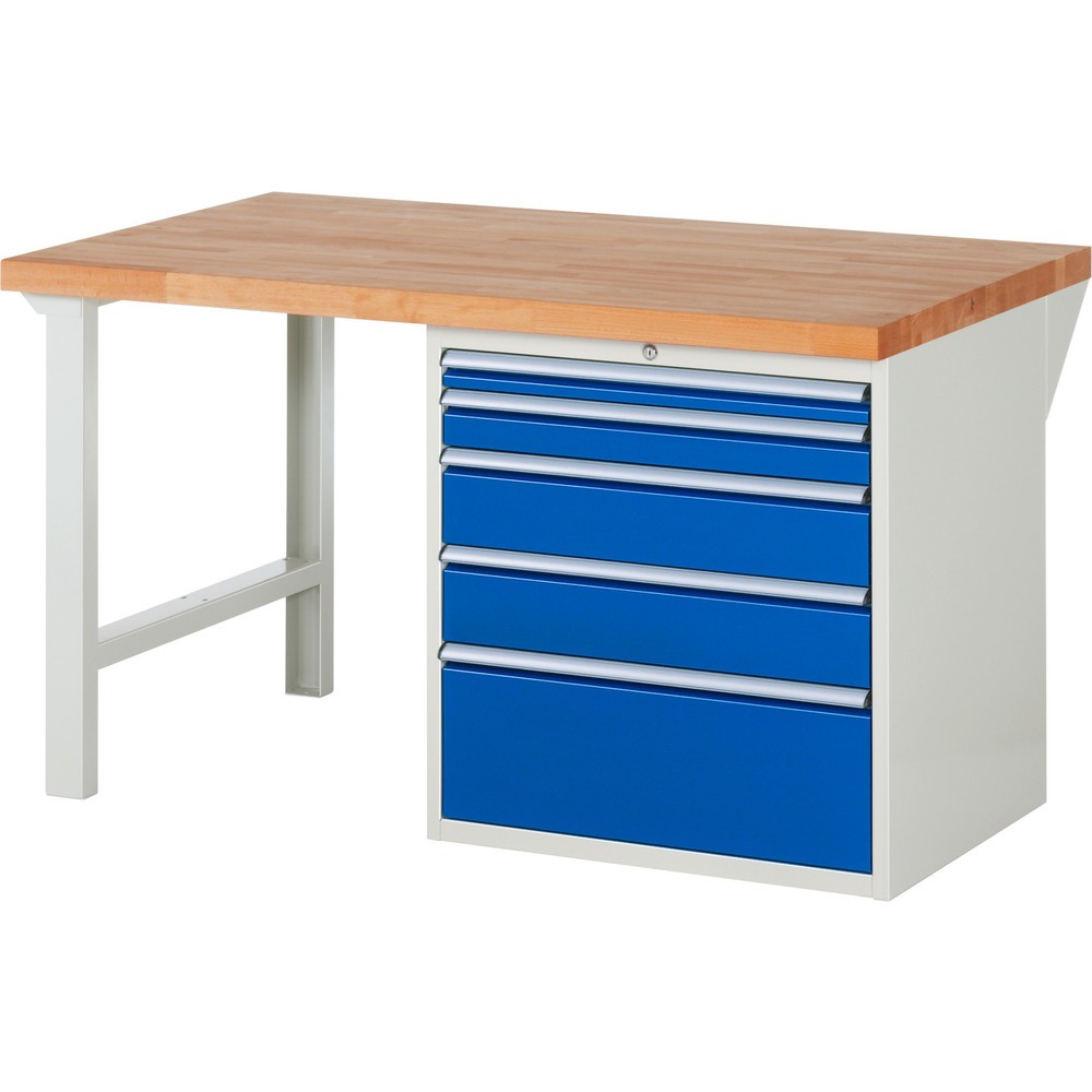 Produktabbildung Nr. 1: RAU Werkbank Serie 7000, 1 Container, HxBxT 890 x 1.500 x 900 mm, 5 x 100%-Auszug-Schubladen 1 x 60, 1 x 90, 2 x 150, 1 x 270 mm, Schubladen-TK 75 kg