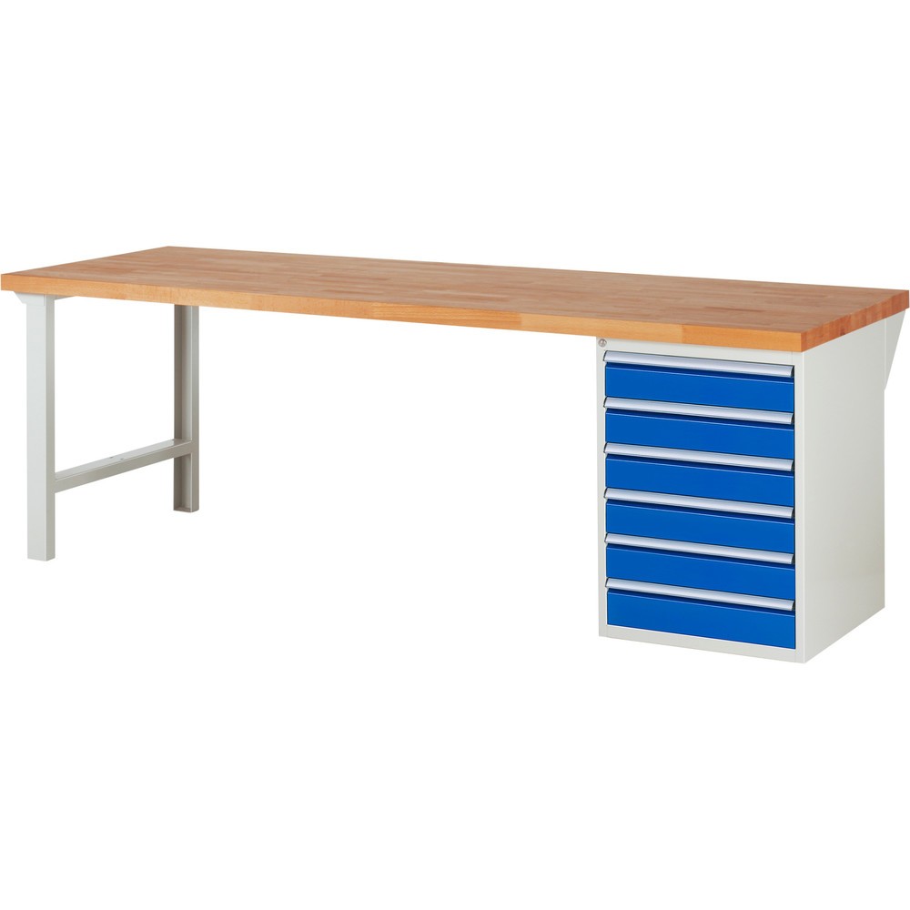 Produktabbildung Nr. 1: RAU Werkbank Serie 7000, 1 Container, HxBxT 840 x 2.500 x 900 mm, 6 x 90%-Auszug-Schubladen 6 x 120 mm, Schubladen-TK 100 kg