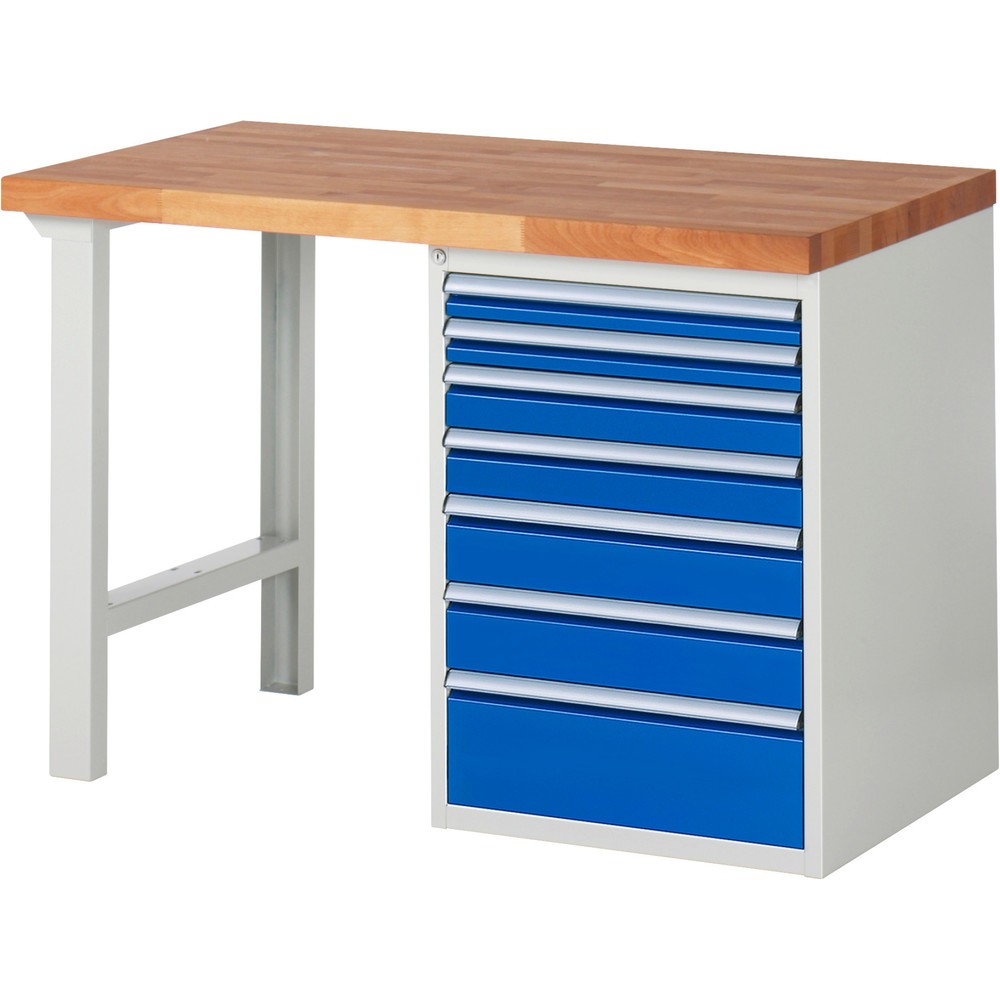 Produktabbildung Nr. 1: RAU Werkbank Serie 7000, 1 Container, HxBxT 890 x 1.250 x 700 mm, 7 x 90%-Auszug-Schubladen, Schubladen-TK 100 kg