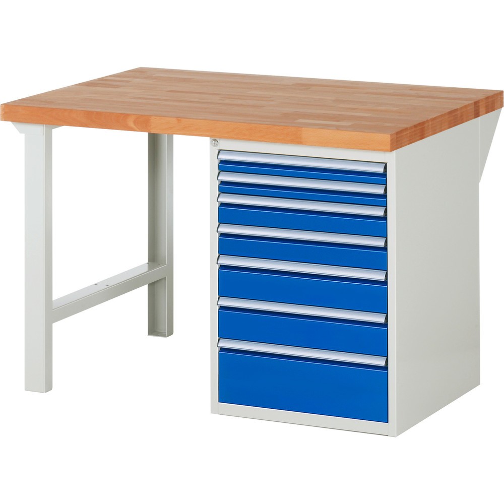 Produktabbildung Nr. 1: RAU Werkbank Serie 7000, 1 Container, HxBxT 890 x 1.250 x 900 mm, 7 x 90%-Auszug-Schubladen, Schubladen-TK 100 kg