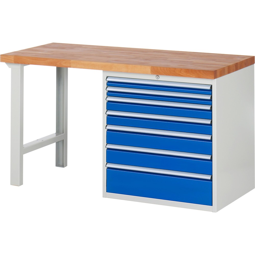 Produktabbildung Nr. 1: RAU Werkbank Serie 7000, 1 Container, HxBxT 840 x 1.500 x 700 mm, 7 x 90%-Auszug-Schubladen, Schubladen-TK 100 kg