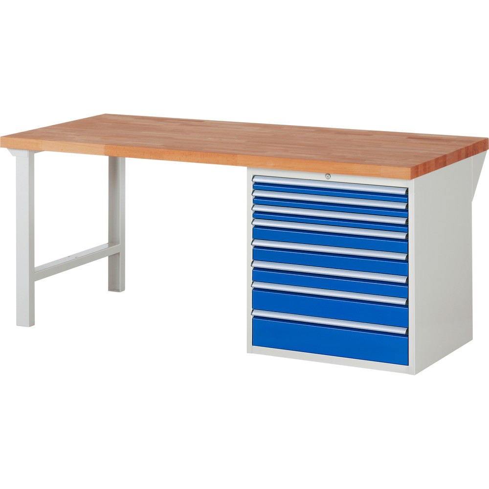 Produktabbildung: RAU Werkbank Serie 7000, 1 Container, HxBxT 840 x 2.000 x 900 mm, 8 x 90%-Auszug-Schubladen, Schubladen-TK 75 kg