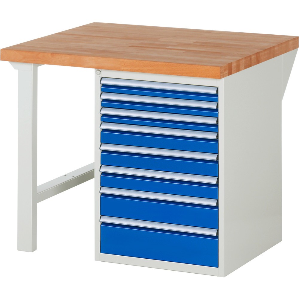 Produktabbildung Nr. 1: RAU Werkbank Serie 7000, 1 Container, HxBxT 890 x 1.000 x 900 mm, 8 x 90%-Auszug-Schubladen, Schubladen-TK 100 kg