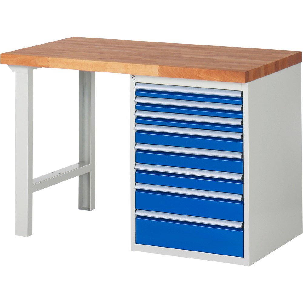 Produktabbildung Nr. 1: RAU Werkbank Serie 7000, 1 Container, HxBxT 840 x 1.250 x 700 mm, 8 x 90%-Auszug-Schubladen, Schubladen-TK 100 kg