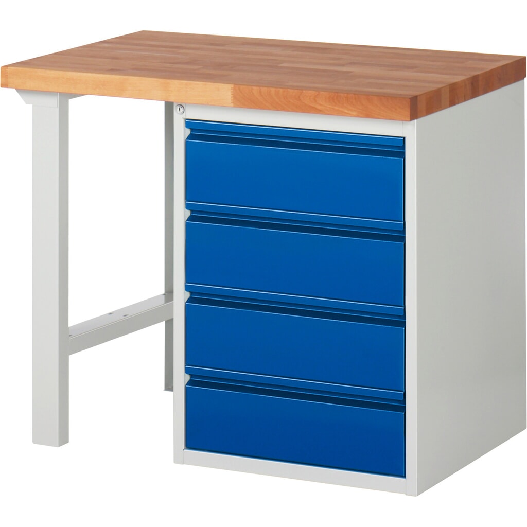Produktabbildung: RAU Werkbank Serie 7000, 1 Container, HxBxT 890 x 1.000 x 700 mm, 4 Schubladen mit integrierter Griffleiste