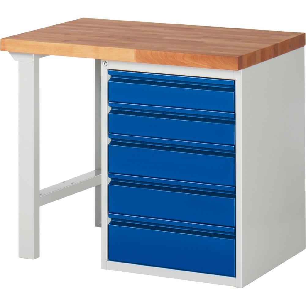 Produktabbildung Nr. 1: RAU Werkbank Serie 7000, 1 Container, HxBxT 890 x 1.000 x 700 mm,  5 Schubladen mit integrierter Griffleiste