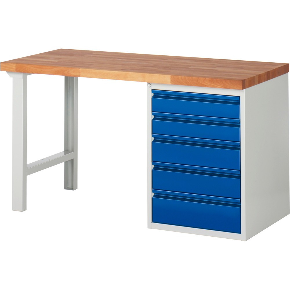 Produktabbildung Nr. 1: RAU Werkbank Serie 7000, 1 Container, HxBxT 890 x 1.500 x 700 mm,  5 Schubladen mit integrierter Griffleiste