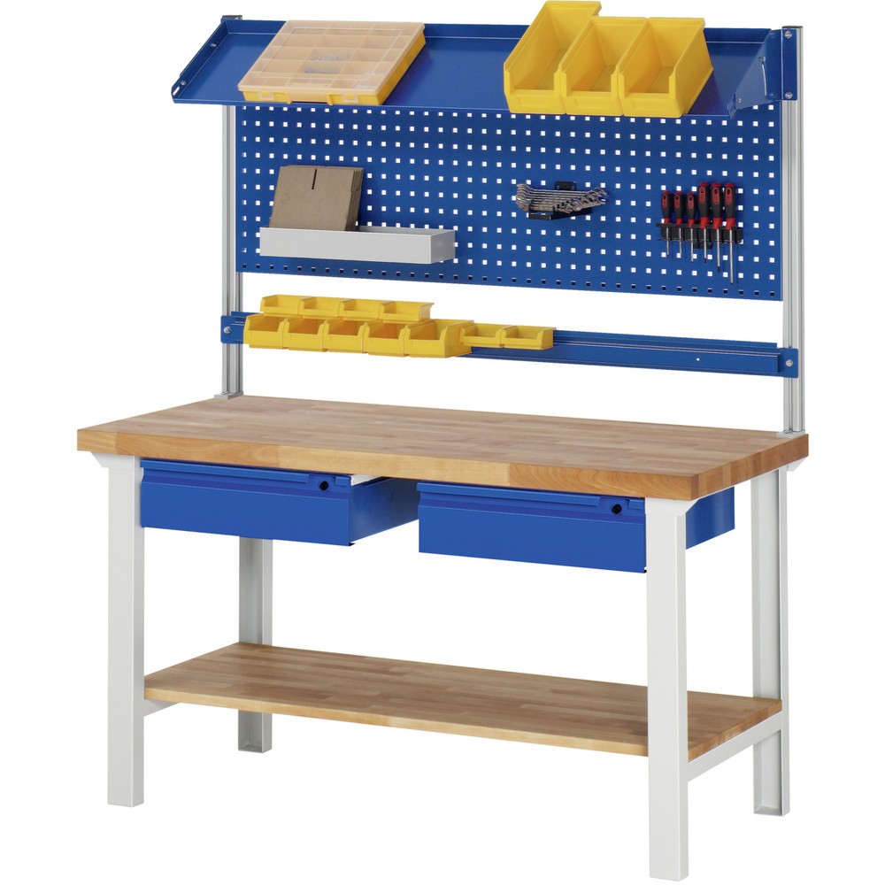 Produktabbildung Nr. 5: RAU Werkbank Serie 7000, HxBxT 790-1.140 x 1.500 x 700 mm, 1 Ablageboden, 2 Schubladen, integrierte Griffleiste