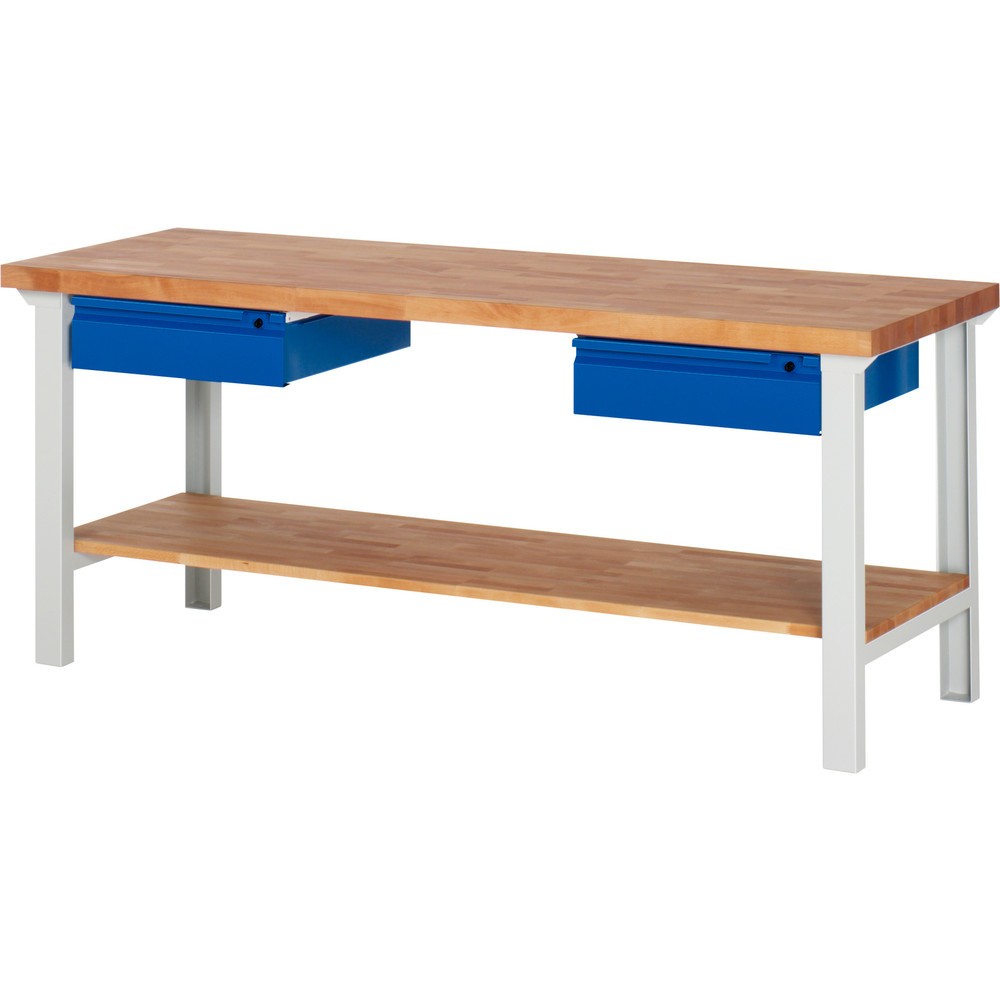 Produktabbildung Nr. 1: RAU Werkbank Serie 7000, 1 Buche-Massiv-Ablageboden, HxBxT 840 x 2.000 x 700 mm, 2 Schubladen 2 x 150 mm