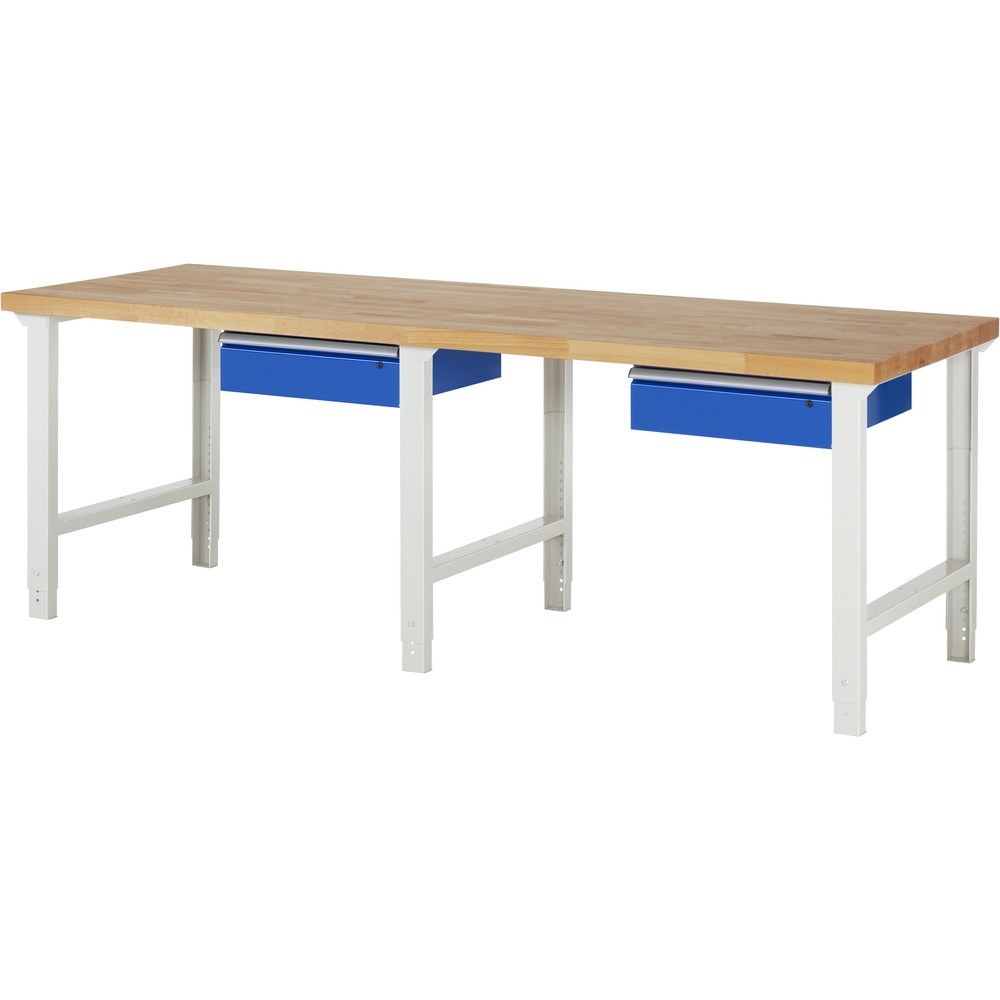 Produktabbildung: RAU Werkbank Serie 7000, HxBxT 790-1.140 x 2.500 x 900 mm, 2 Schubladen, ErgoScript