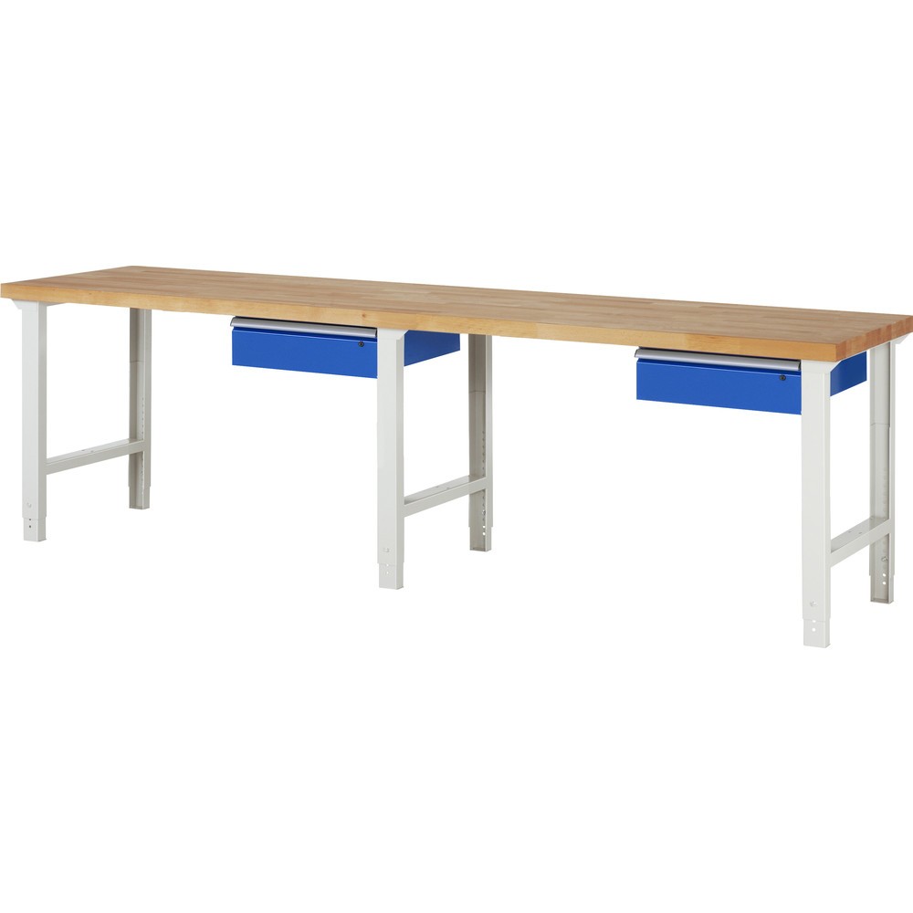 Produktabbildung: RAU Werkbank Serie 7000, HxBxT 790-1.140 x 3.000 x 700 mm, 2 Schubladen, ErgoScript