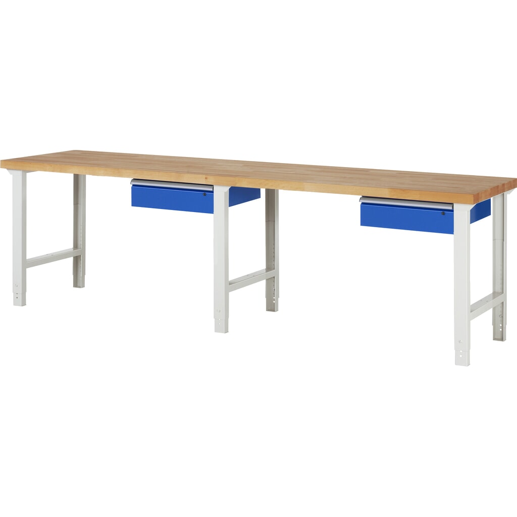 Produktabbildung: RAU Werkbank Serie 7000, HxBxT 790-1.140 x 3.000 x 700 mm, 2 Schubladen, ErgoScript
