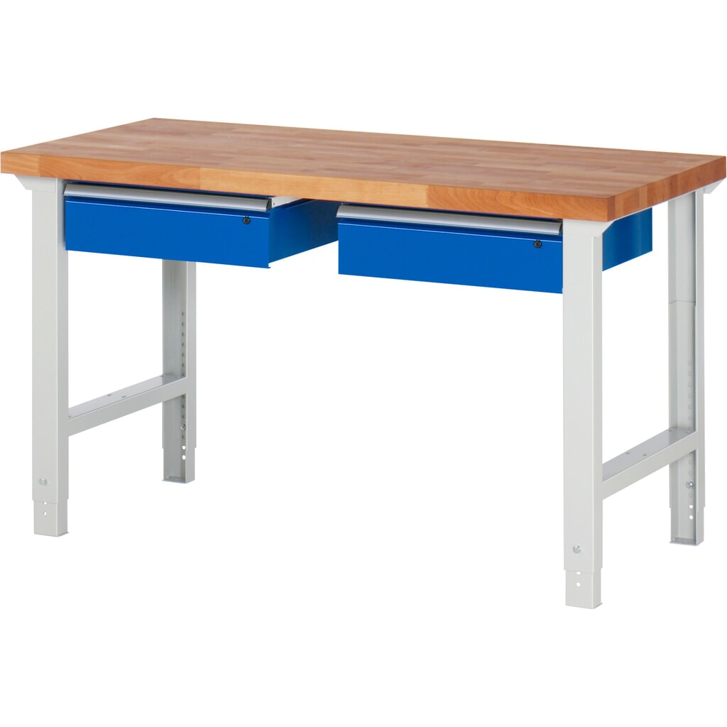 RAU Werkbank Serie 7000, HxBxT 790-1.140 x 1.500 x 700 mm, 2 Schubladen, ErgoScript Produktabbildung Nr. 1: RAU Werkbank Serie 7000, HxBxT 790-1.140 x 1.500 x 700 mm, 2 Schubladen, ErgoScript