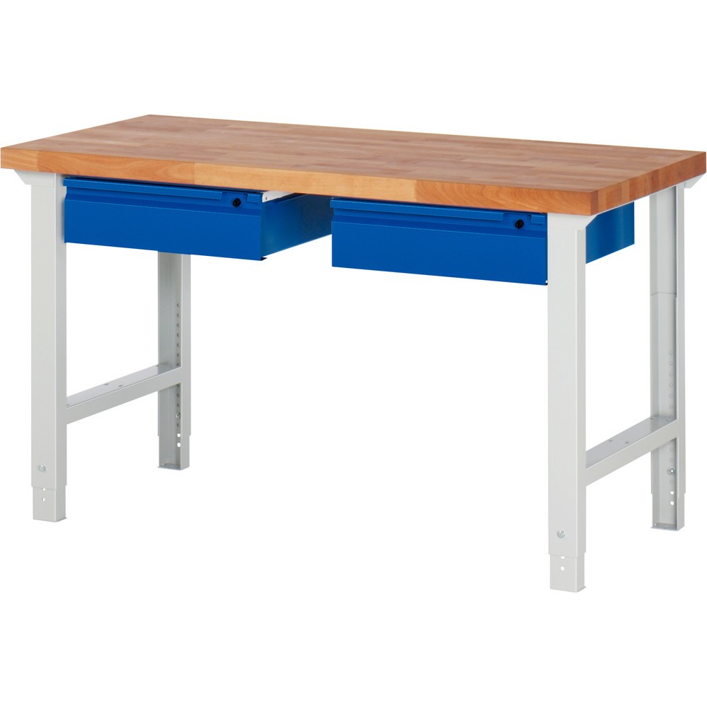 Produktabbildung Nr. 1: RAU Werkbank Serie 7000, HxBxT 790-1.140 x 1.500 x 700 mm, 2 Schubladen, integrierte Griffleiste