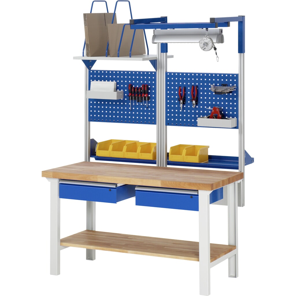 RAU Werkbank Serie 7000, HxBxT 790-1.140 x 1.500 x 700 mm, 2 Schubladen, ErgoScript Produktabbildung Nr. 8: RAU Werkbank Serie 7000, HxBxT 790-1.140 x 1.500 x 700 mm, 2 Schubladen, ErgoScript