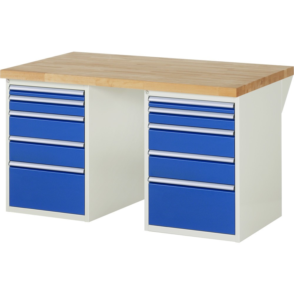 Produktabbildung: RAU Werkbank Serie 7000, 2 Container, HxBxT 890 x 1.500 x 900 mm, 10 x 90%-Auszug-Schubladen 2 x 60, 2 x 90, 4 x 150, 2 x 270 mm