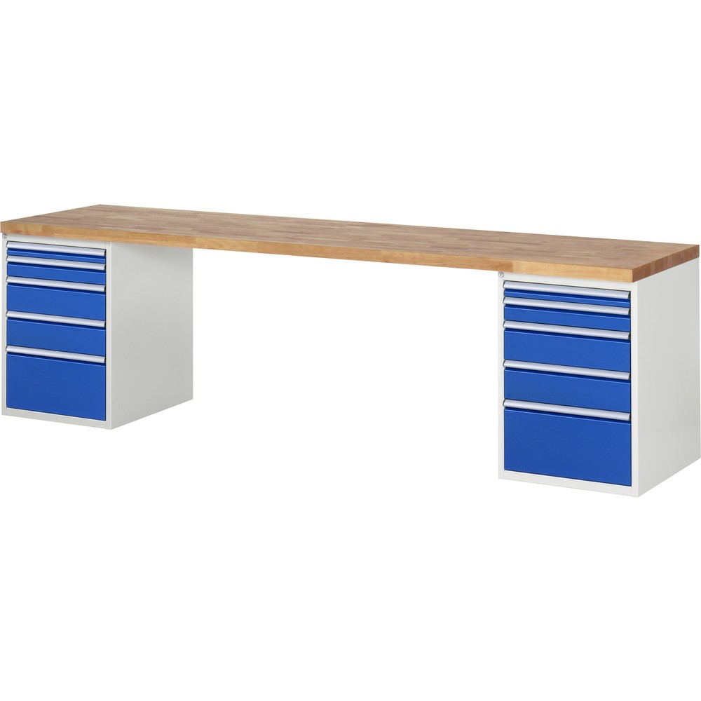 Produktabbildung: RAU Werkbank Serie 7000, 2 Container, HxBxT 890 x 3.000 x 700 mm, 10 x 90%-Auszug-Schubladen 2 x 60, 2 x 90, 4 x 150, 2 x 270 mm