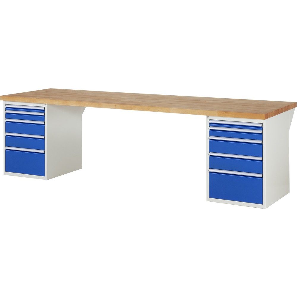 Produktabbildung: RAU Werkbank Serie 7000, 2 Container, HxBxT 890 x 3.000 x 900 mm, 10 x 90%-Auszug-Schubladen 2 x 60, 2 x 90, 4 x 150, 2 x 270 mm