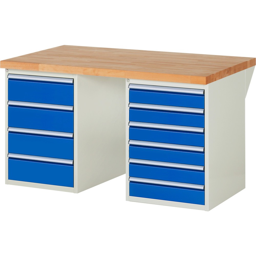Produktabbildung Nr. 1: RAU Werkbank Serie 7000, 2 Container, HxBxT 890 x 1.500 x 900 mm, 10 x 100%-Auszug-Schubladen 6 x 120, 4 x 180 mm