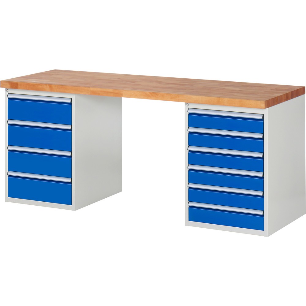 Produktabbildung: RAU Werkbank Serie 7000, 2 Container, HxBxT 890 x 2.000 x 700 mm, 10 x 90%-Auszug-Schubladen 6 x 120, 4 x 180 mm