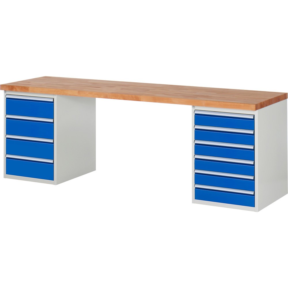 Produktabbildung Nr. 1: RAU Werkbank Serie 7000, 2 Container, HxBxT 840 x 2.500 x 700 mm, 10 Schubladen 6 x 120 mm, 4 x 180 mm