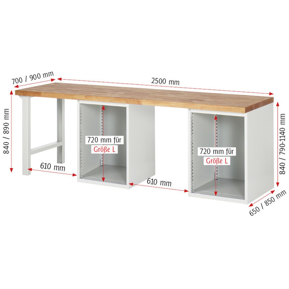 Produktabbildung Nr. 6: RAU Werkbank Serie 7000, 2 Container, HxBxT 890 x 2.500 x 900 mm, 2 Fachböden, 2 Flügeltüren