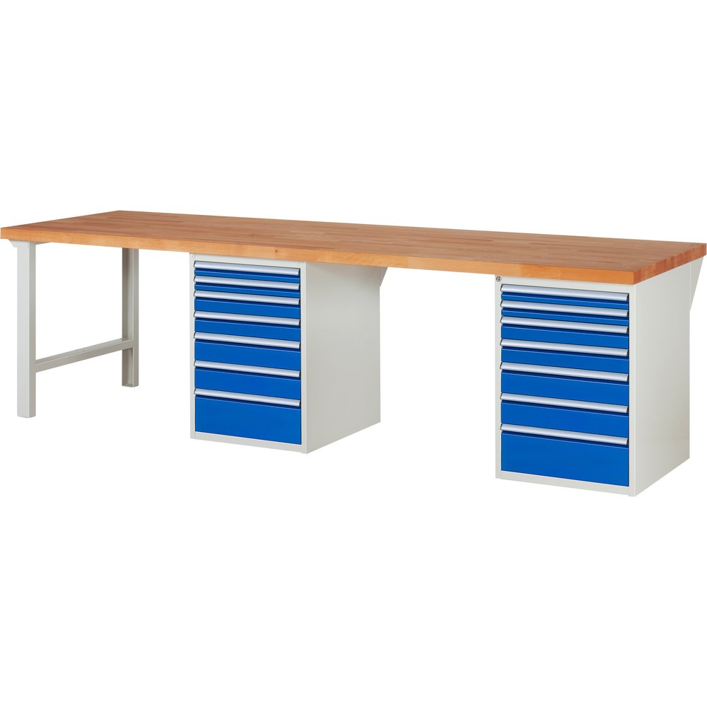 Produktabbildung Nr. 1: RAU Werkbank Serie 7000, 2 Container, HxBxT 890 x 3.000 x 900 mm, 14 x 90%-Auszug-Schubladen