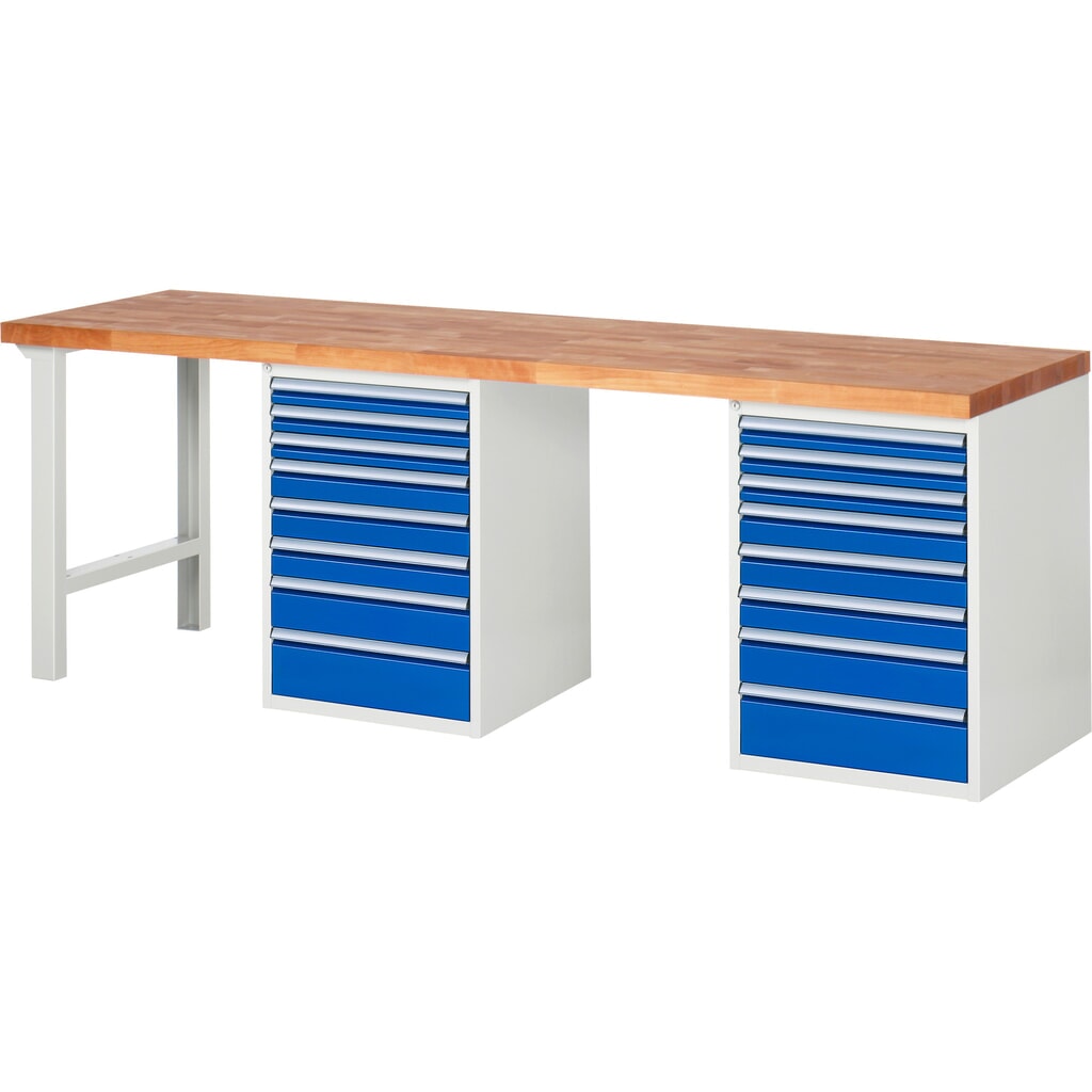 Produktabbildung Nr. 1: RAU Werkbank Serie 7000, 2 Container, HxBxT 890 x 2.500 x 700 mm, 16 x 90%-Auszug-Schubladen